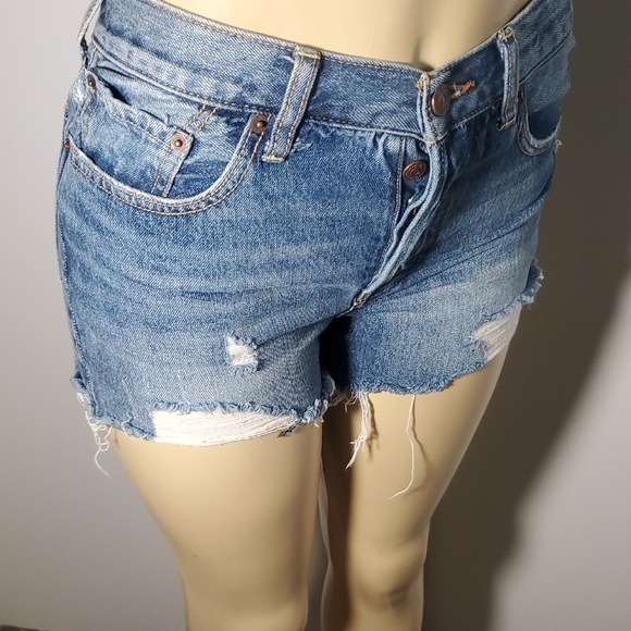 We The Free Women's Jeans Shorts Blue Button Fly Distressed Size 27 - Picture 4 of 12